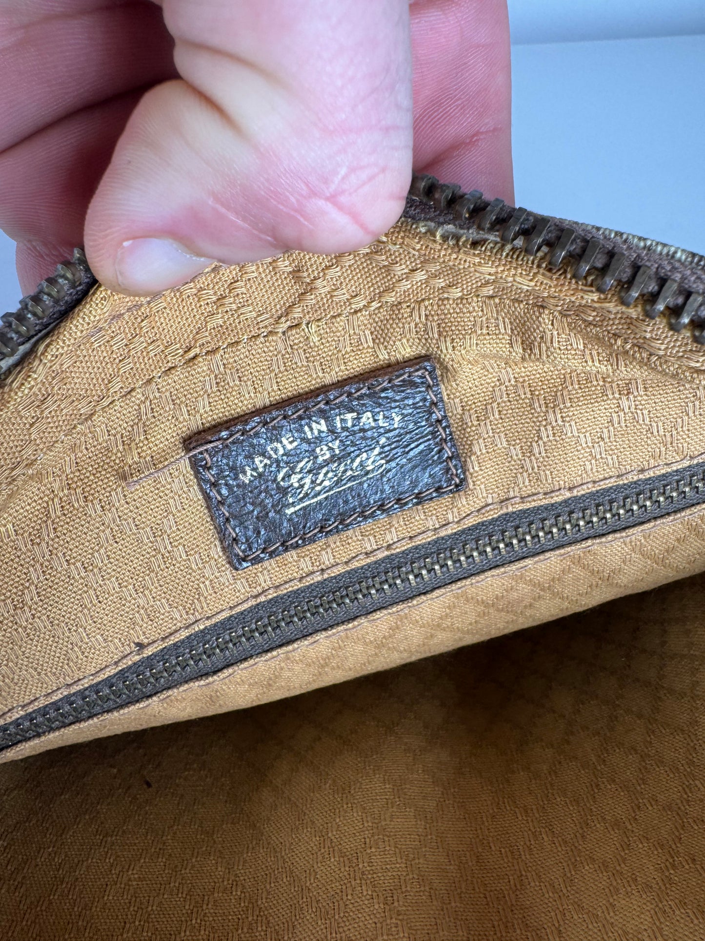 Vintage Gucci Ophidia Monogram Leather Clutch Grey Brown