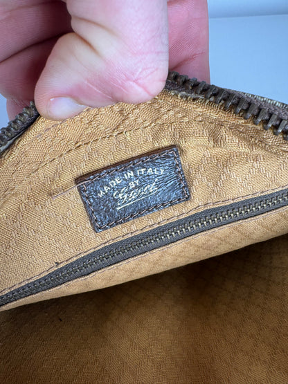 Vintage Gucci Ophidia Monogram Leather Clutch Grey Brown