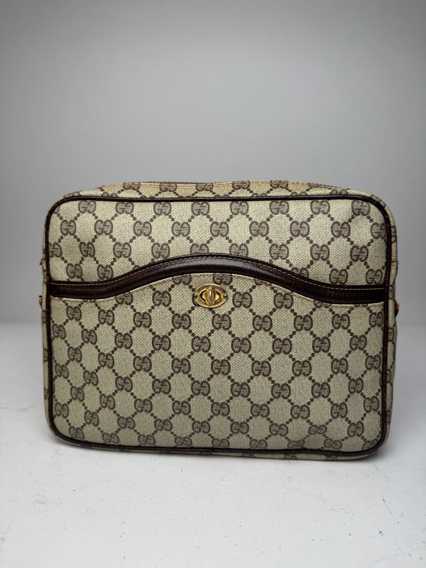 Vintage Gucci Ophidia Monogram Leather Clutch Grey Brown