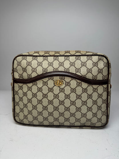 Vintage Gucci Ophidia Monogram Leather Clutch Grey Brown