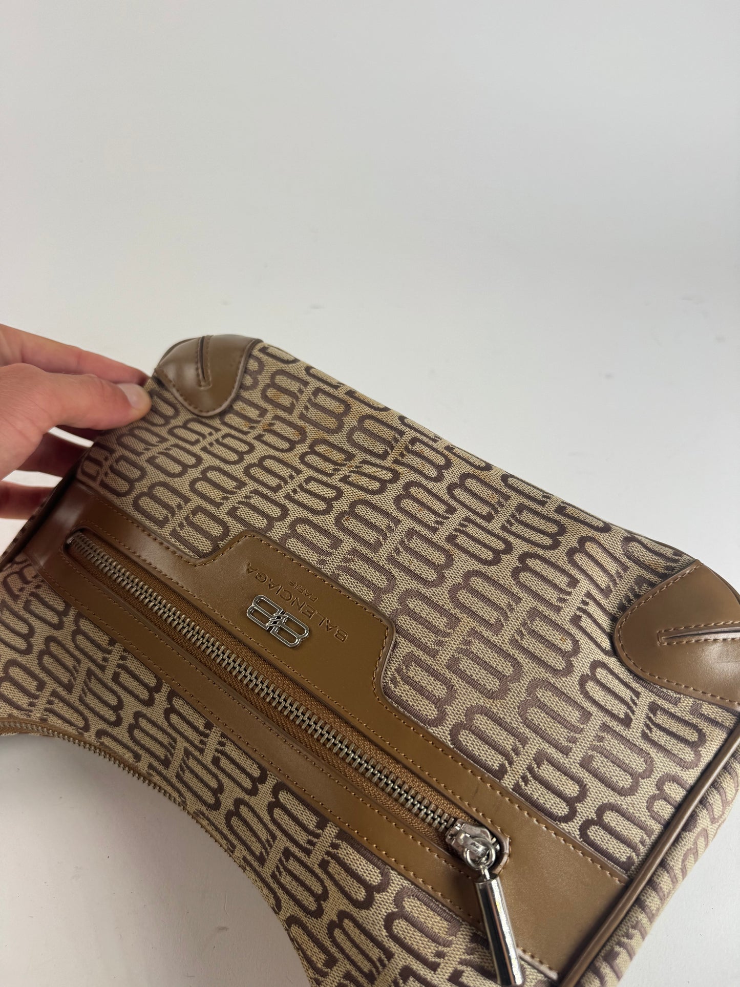 Sac vintage en cuir monogramme Balenciaga marron beige