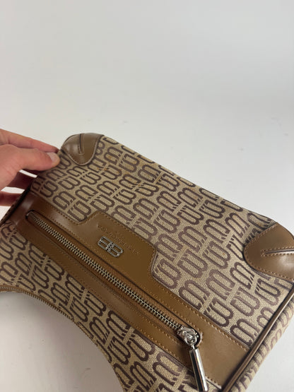 Sac vintage en cuir monogramme Balenciaga marron beige
