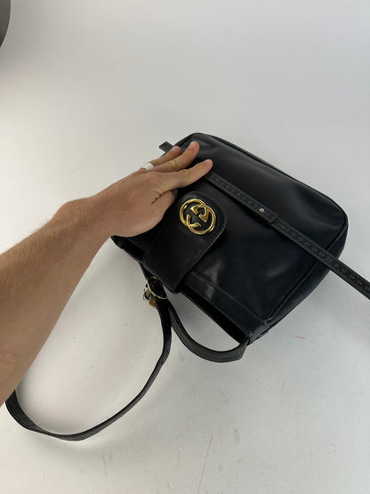 Vintage Gucci Smooth Leather Shoulder Bag Black