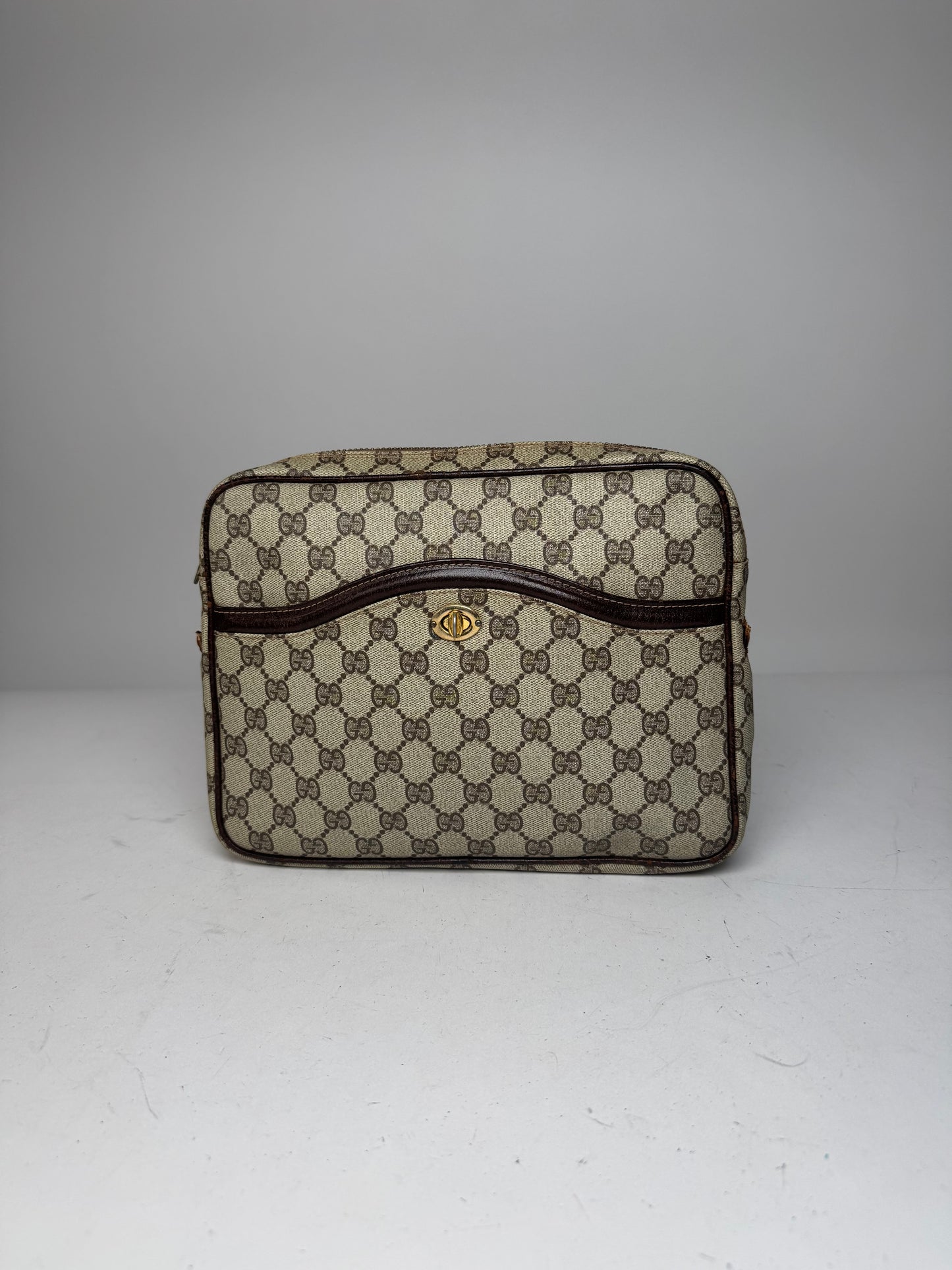 Vintage Gucci Ophidia Monogram Leather Clutch Grey Brown