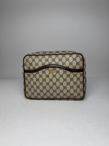 Vintage Gucci Ophidia Monogram Leather Clutch Grey Brown