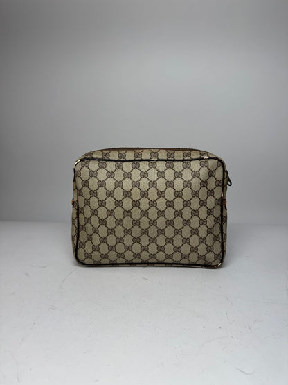 Vintage Gucci Ophidia Monogram Leather Clutch Grey Brown