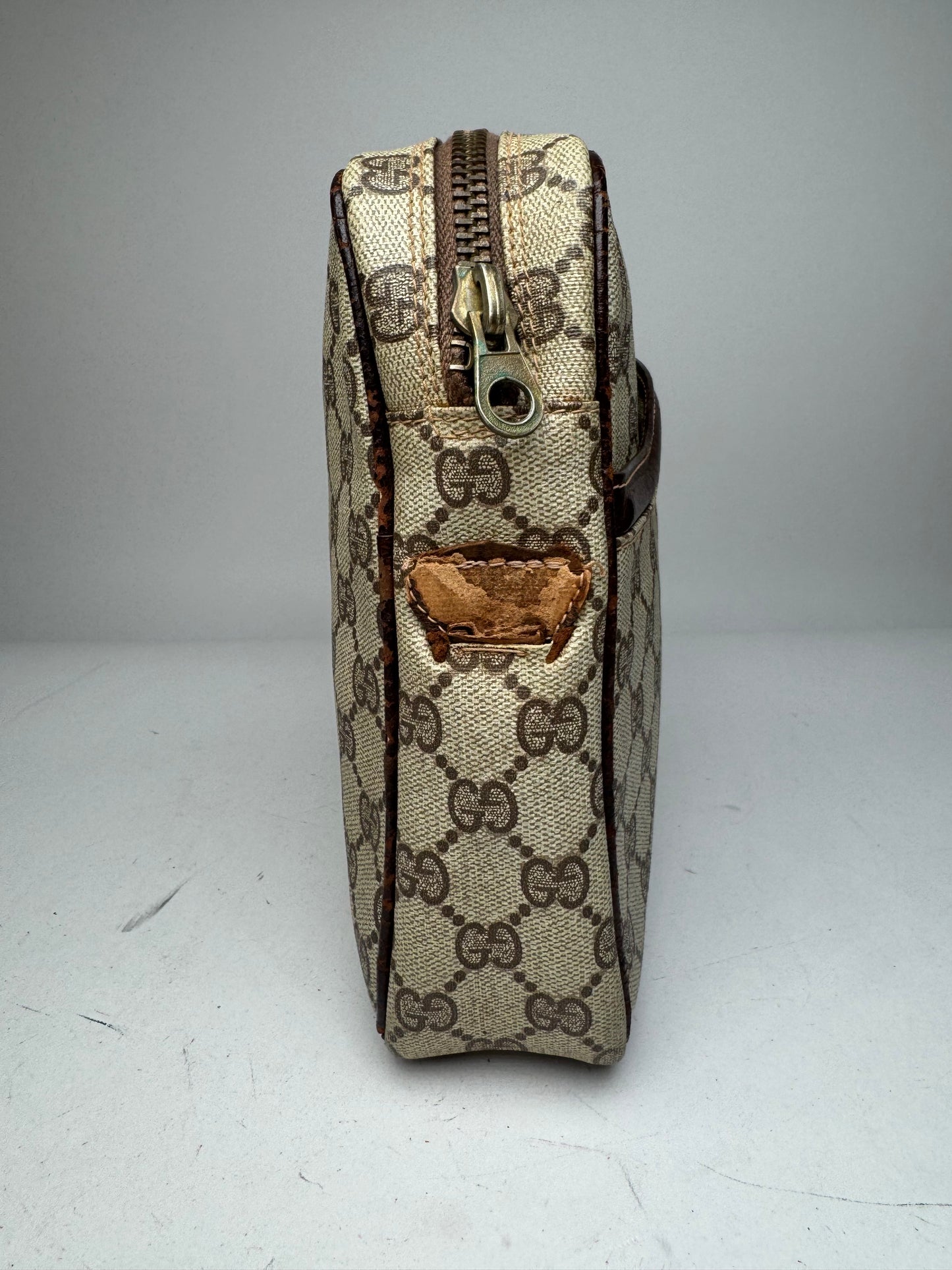 Vintage Gucci Ophidia Monogram Leather Clutch Grey Brown