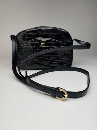 Sac bandoulière vintage Courreges Paris en cuir verni noir