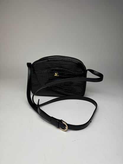 Sac bandoulière vintage Courreges Paris en cuir verni noir