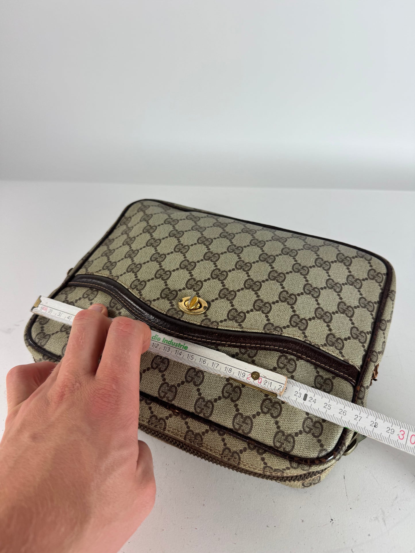 Vintage Gucci Ophidia Monogram Leather Clutch Grey Brown