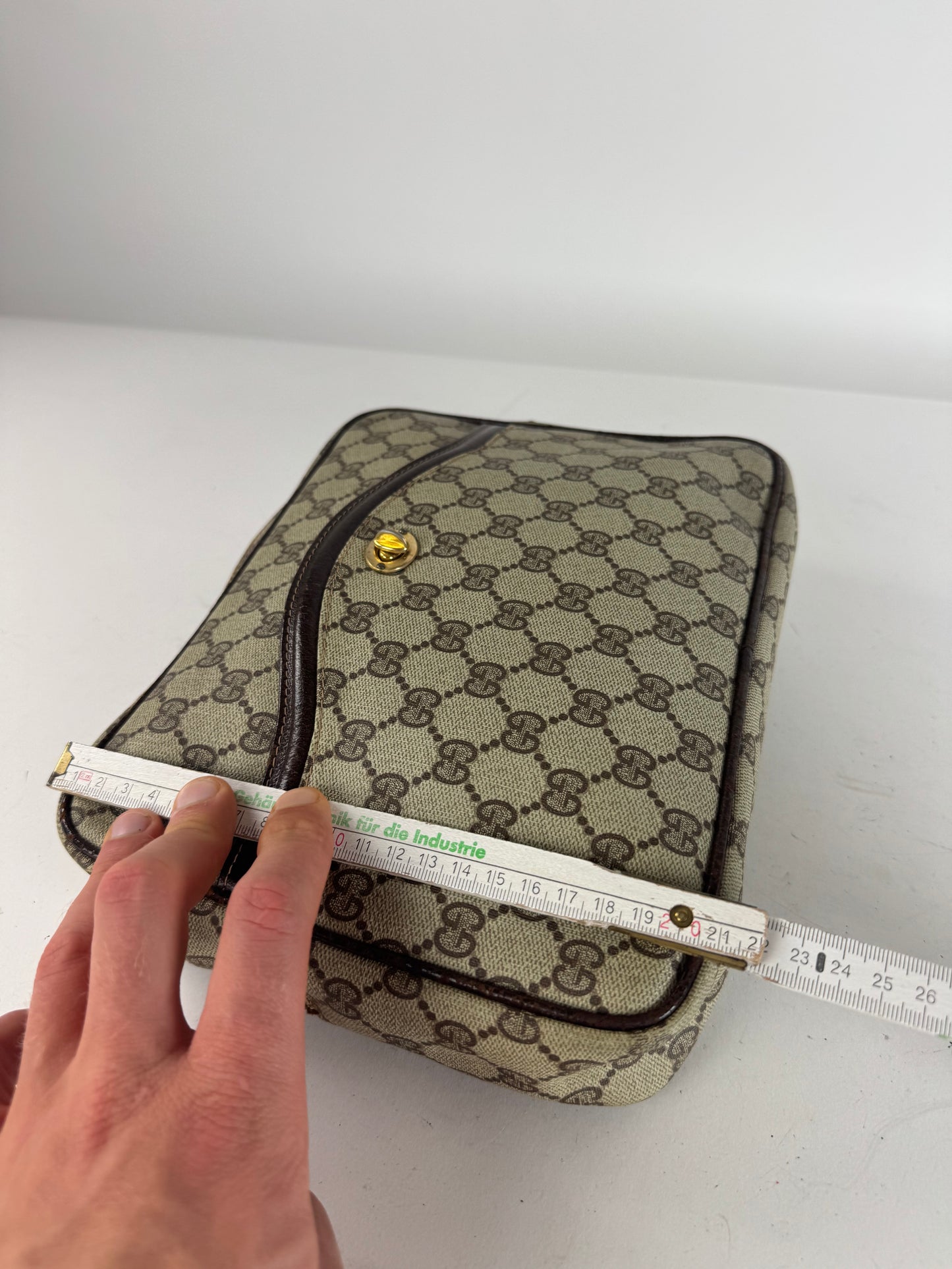 Vintage Gucci Ophidia Monogram Leather Clutch Grey Brown