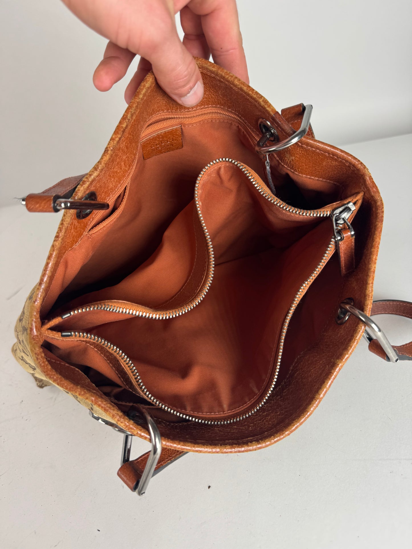 Vintage Gucci Monogram Leather Canvas Tote Beige Orange