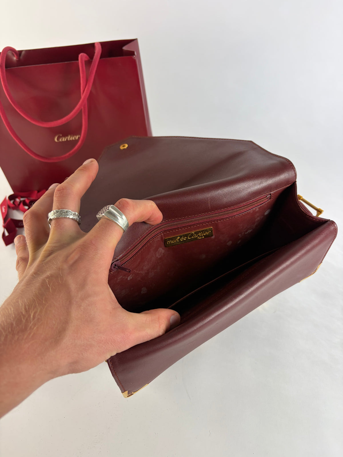 Vintage Cartier Flap Crossbody Bag c. Late 1980s Burgundy Leather