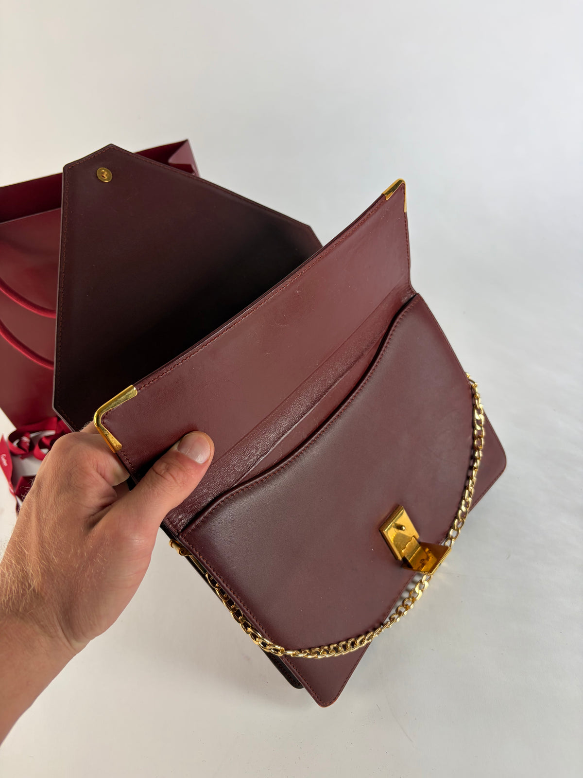 Vintage Cartier Flap Crossbody Bag c. Late 1980s Burgundy Leather