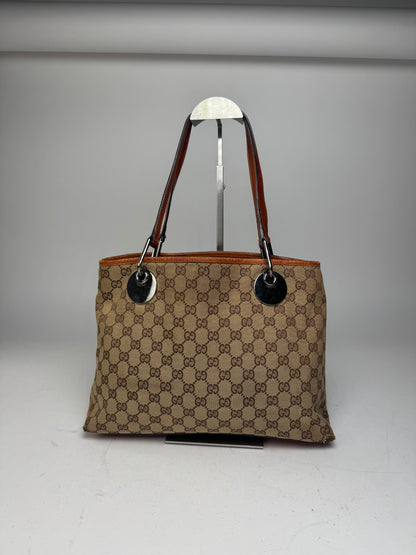 Vintage Gucci Monogram Leather Canvas Tote Beige Orange