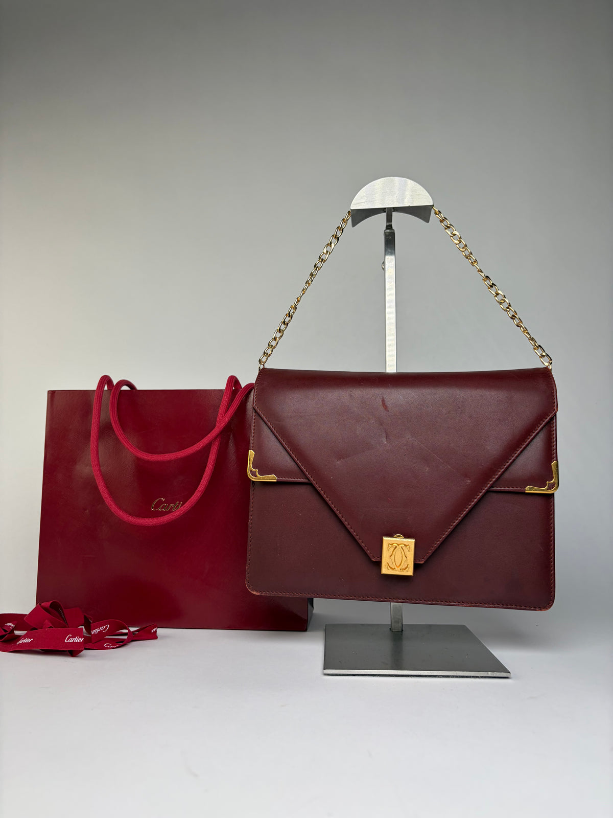 Vintage Cartier Flap Crossbody Bag c. Late 1980s Burgundy Leather
