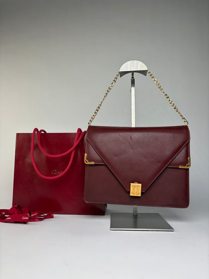 Vintage Cartier Flap Crossbody Bag c. Late 1980s Burgundy Leather