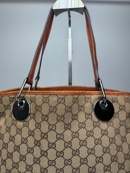 Vintage Gucci Monogram Leather Canvas Tote Beige Orange