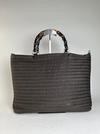 Vintage Gucci Nylon Tote Bag Dark Brown Silver