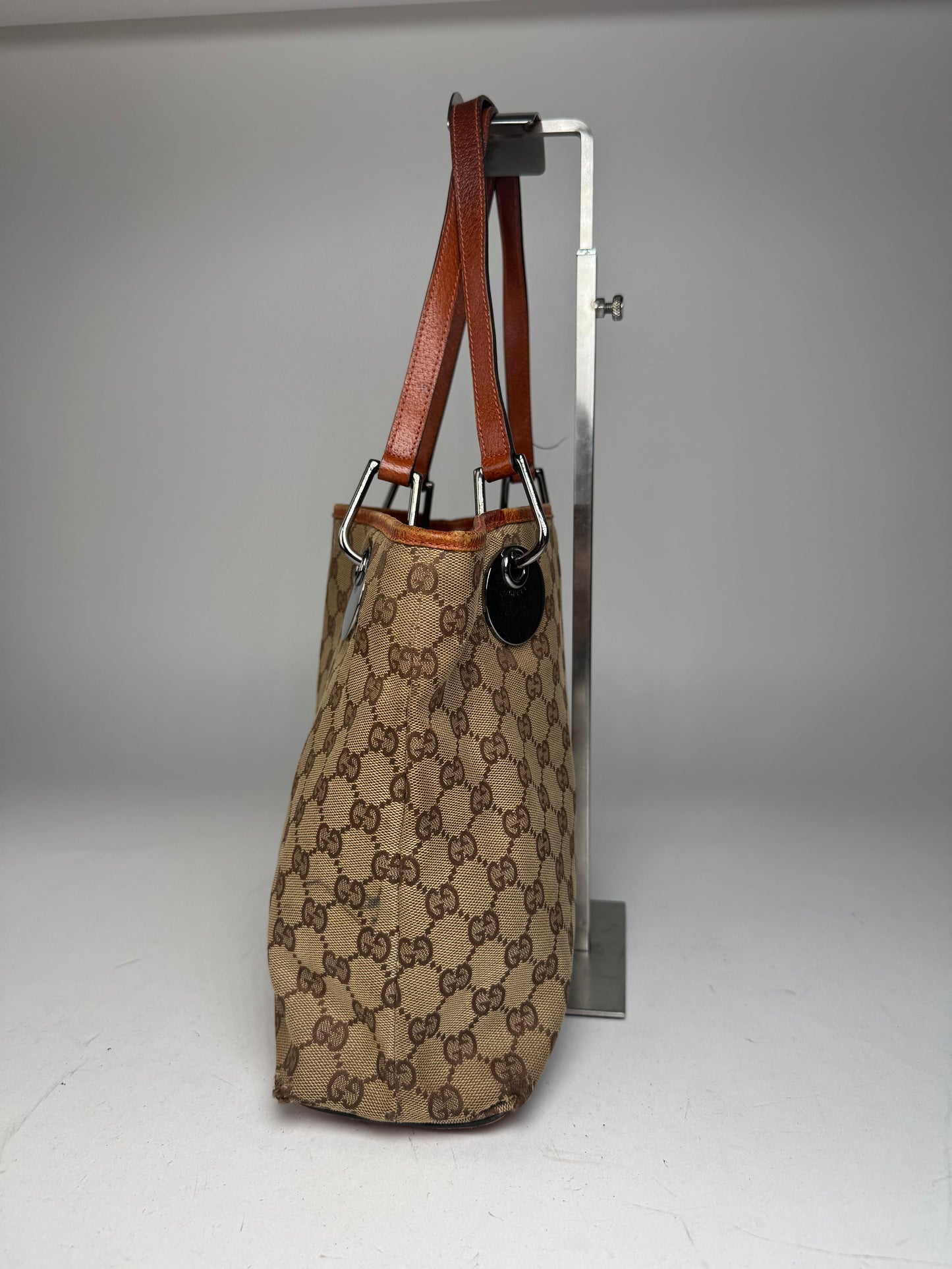 Vintage Gucci Monogram Leather Canvas Tote Beige Orange