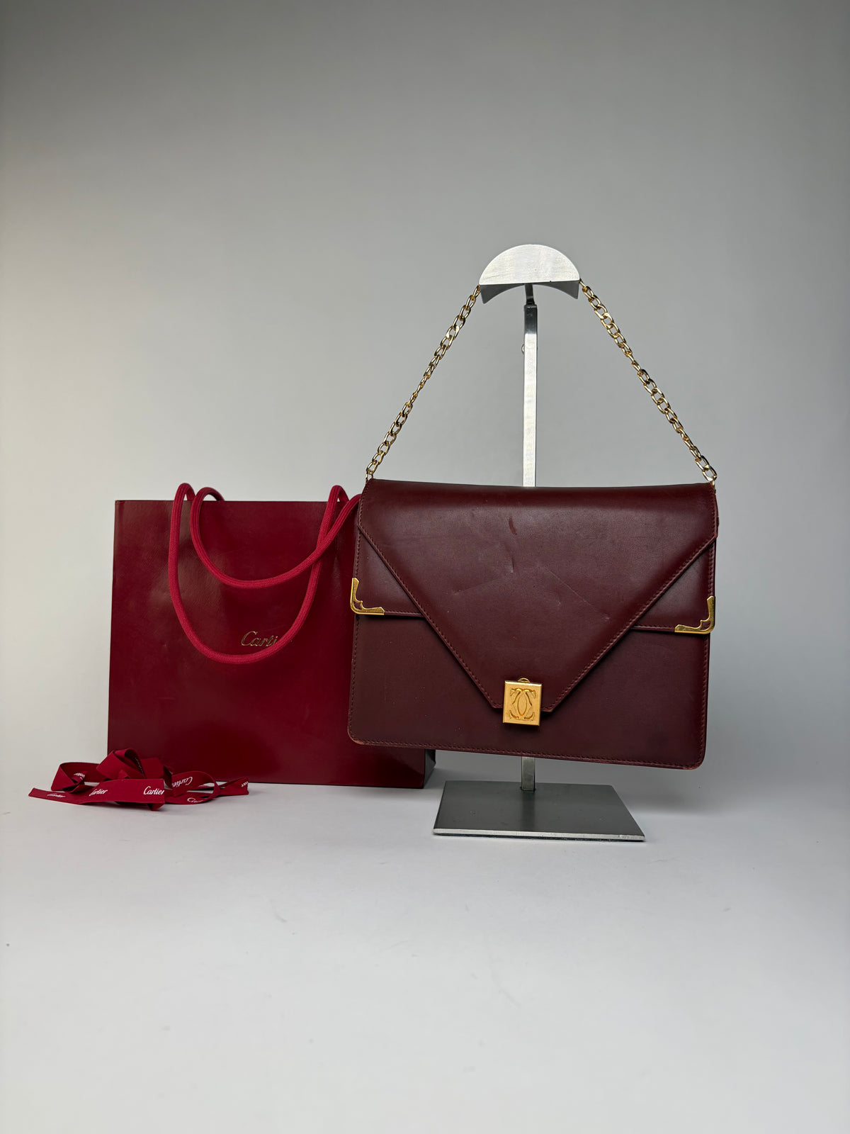 Vintage Cartier Flap Crossbody Bag c. Late 1980s Burgundy Leather