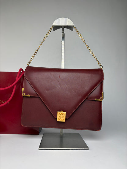 Vintage Cartier Flap Crossbody Bag c. Late 1980s Burgundy Leather