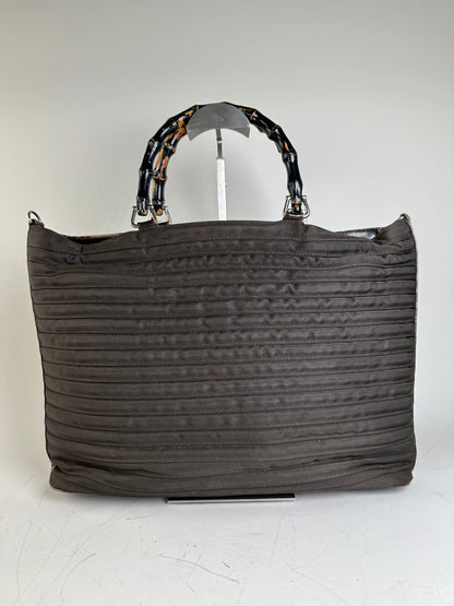 Vintage Gucci Nylon Tote Bag Dark Brown Silver