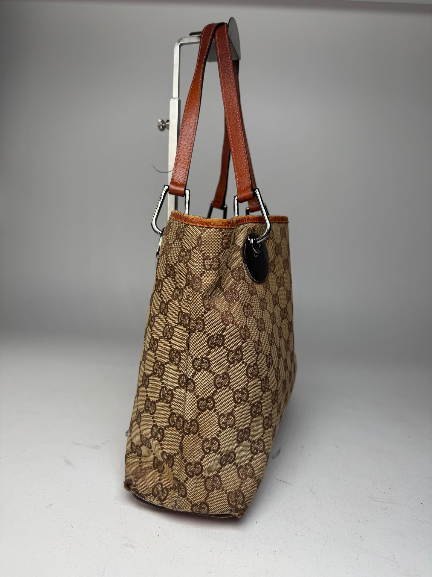 Vintage Gucci Monogram Leather Canvas Tote Beige Orange