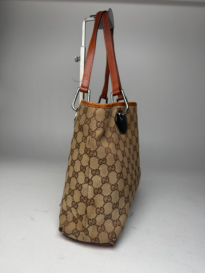 Vintage Gucci Monogram Leather Canvas Tote Beige Orange