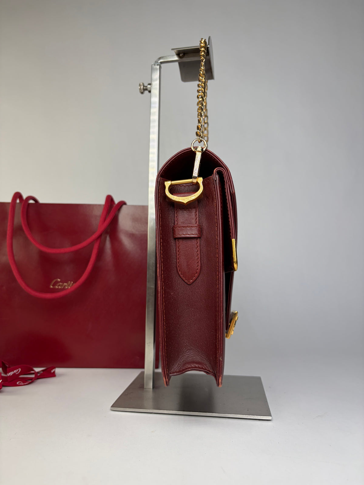 Vintage Cartier Flap Crossbody Bag c. Late 1980s Burgundy Leather