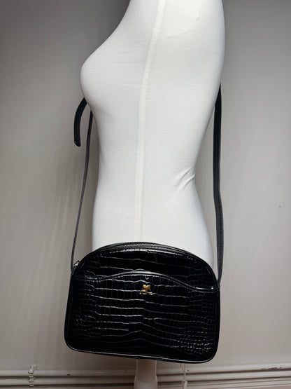 Sac bandoulière vintage Courreges Paris en cuir verni noir