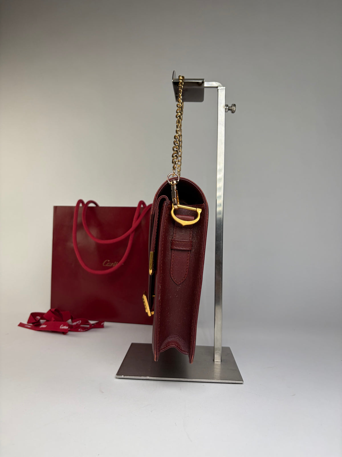Vintage Cartier Flap Crossbody Bag c. Late 1980s Burgundy Leather