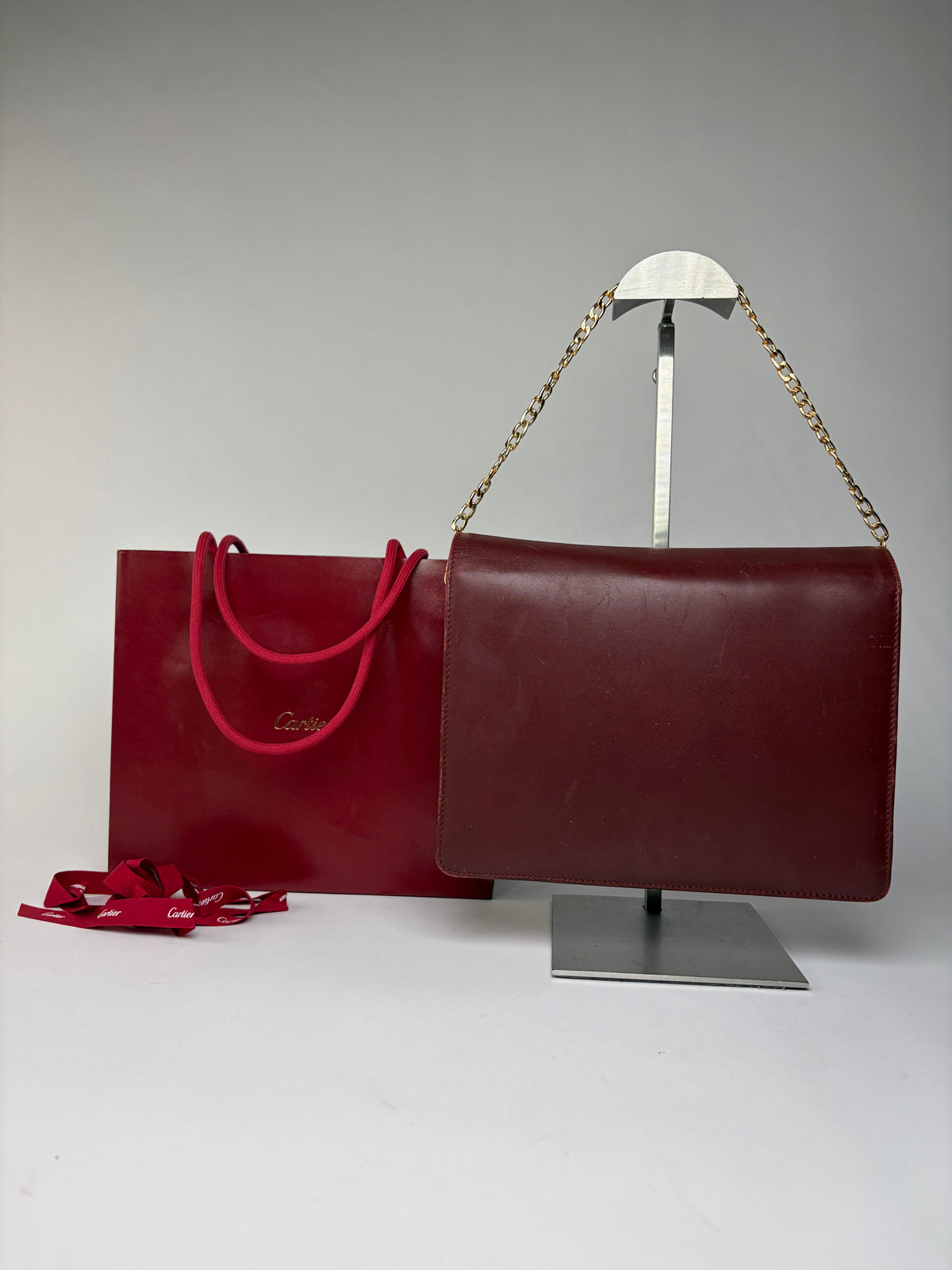 Vintage Cartier Flap Crossbody Bag c. Late 1980s Burgundy Leather
