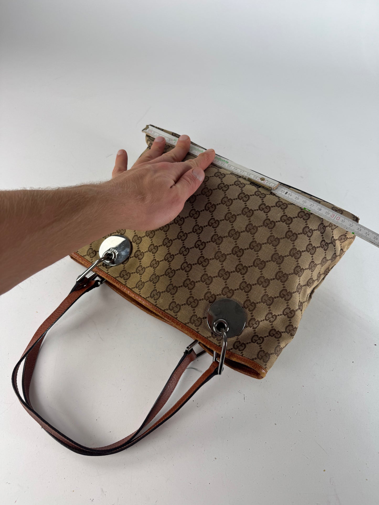 Vintage Gucci Monogram Leather Canvas Tote Beige Orange