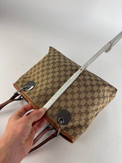 Vintage Gucci Monogram Leather Canvas Tote Beige Orange