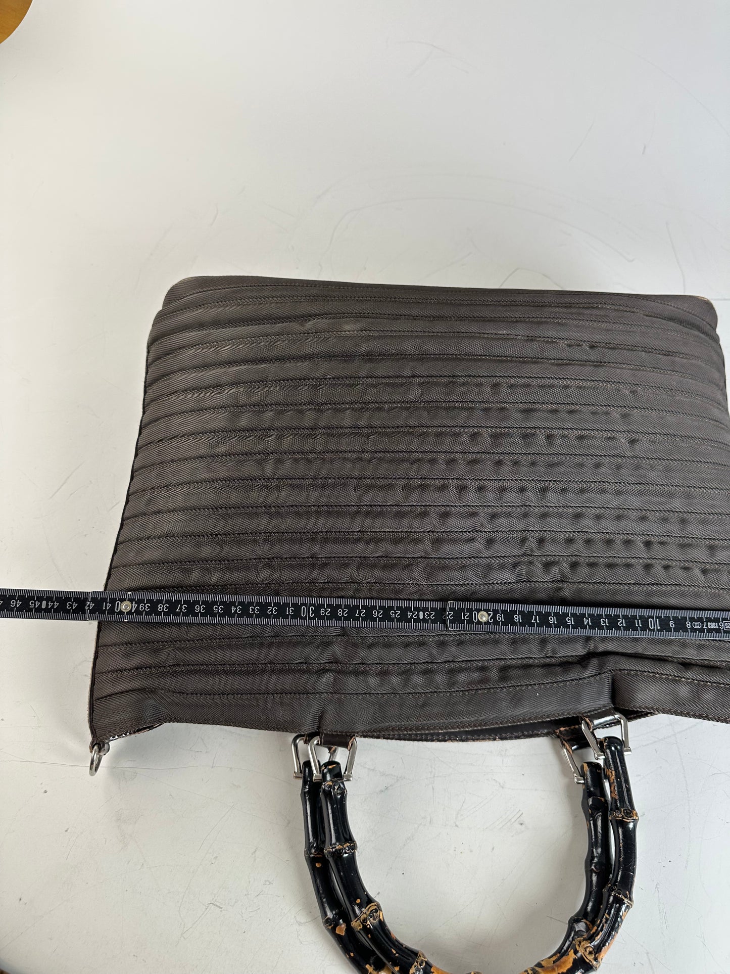Vintage Gucci Nylon Tote Bag Dark Brown Silver