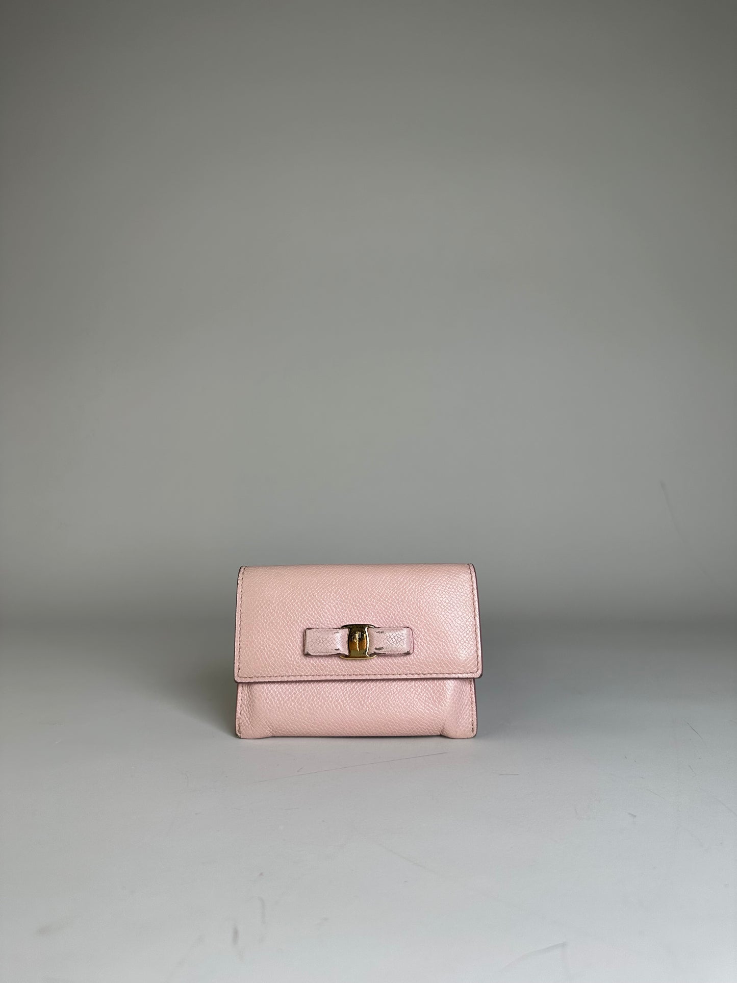 Vintage Ferragamo Saffiano Leather Wallet Light Pink Gold-Tone
