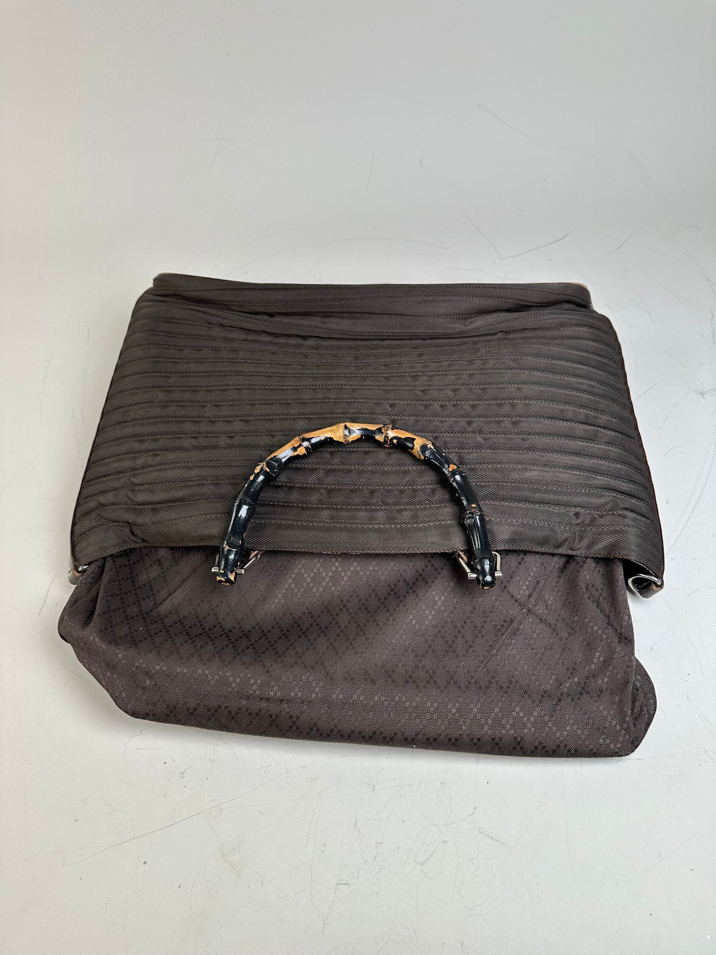 Vintage Gucci Nylon Tote Bag Dark Brown Silver