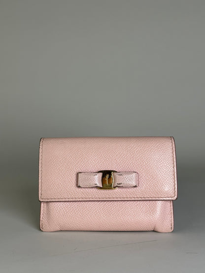 Vintage Ferragamo Saffiano Leather Wallet Light Pink Gold-Tone