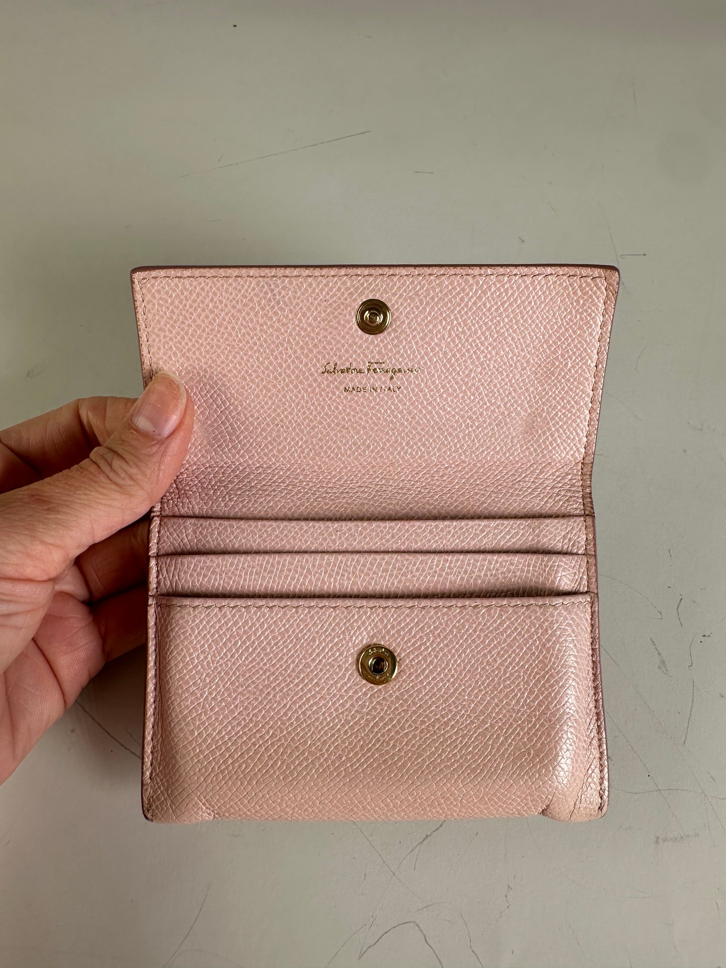 Vintage Ferragamo Saffiano Leather Wallet Light Pink Gold-Tone