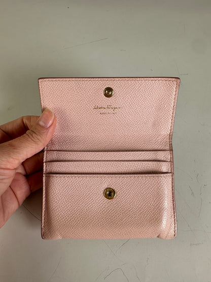 Vintage Ferragamo Saffiano Leather Wallet Light Pink Gold-Tone