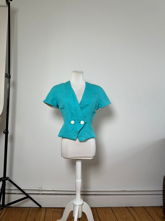 Vintage Dior Silk Cotton Jacket Aqua Blue M
