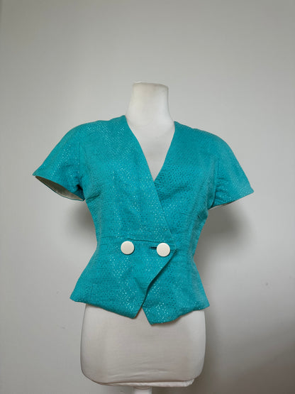 Vintage Dior Silk Cotton Jacket Aqua Blue M