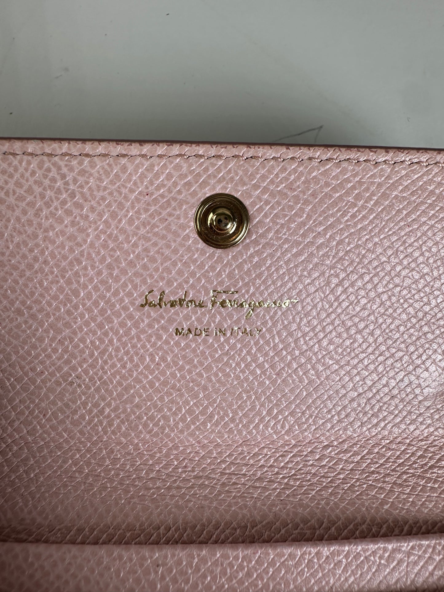 Vintage Ferragamo Saffiano Leather Wallet Light Pink Gold-Tone