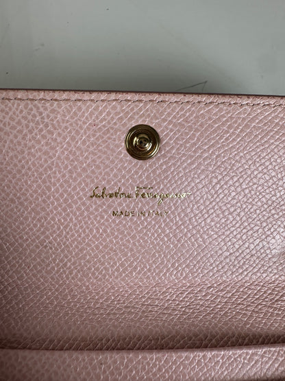 Vintage Ferragamo Saffiano Leather Wallet Light Pink Gold-Tone