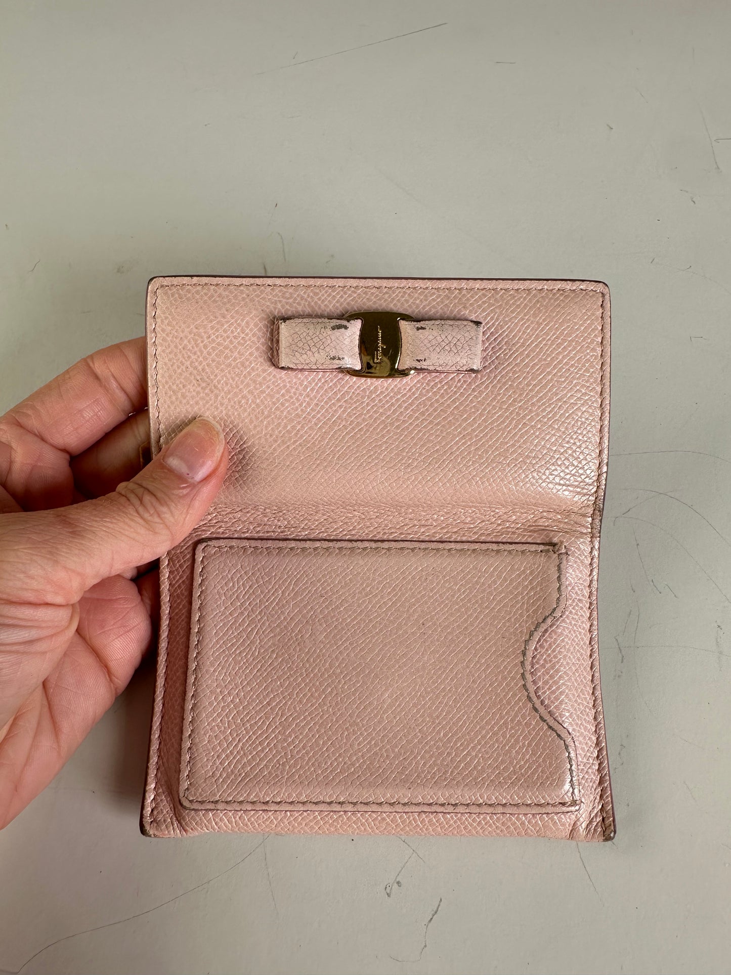 Vintage Ferragamo Saffiano Leather Wallet Light Pink Gold-Tone