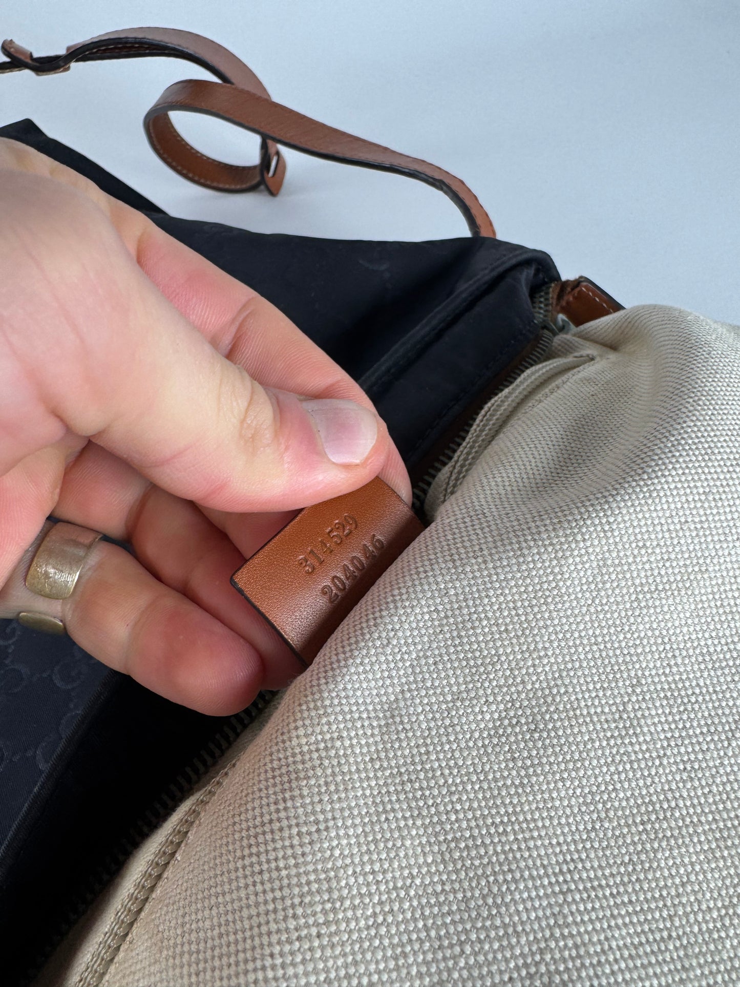 Vintage Gucci Monogram Canvas Leather Shoulder / Crossbody Bag Black Brown