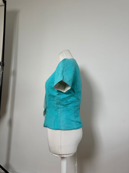 Vintage Dior Silk Cotton Jacket Aqua Blue M