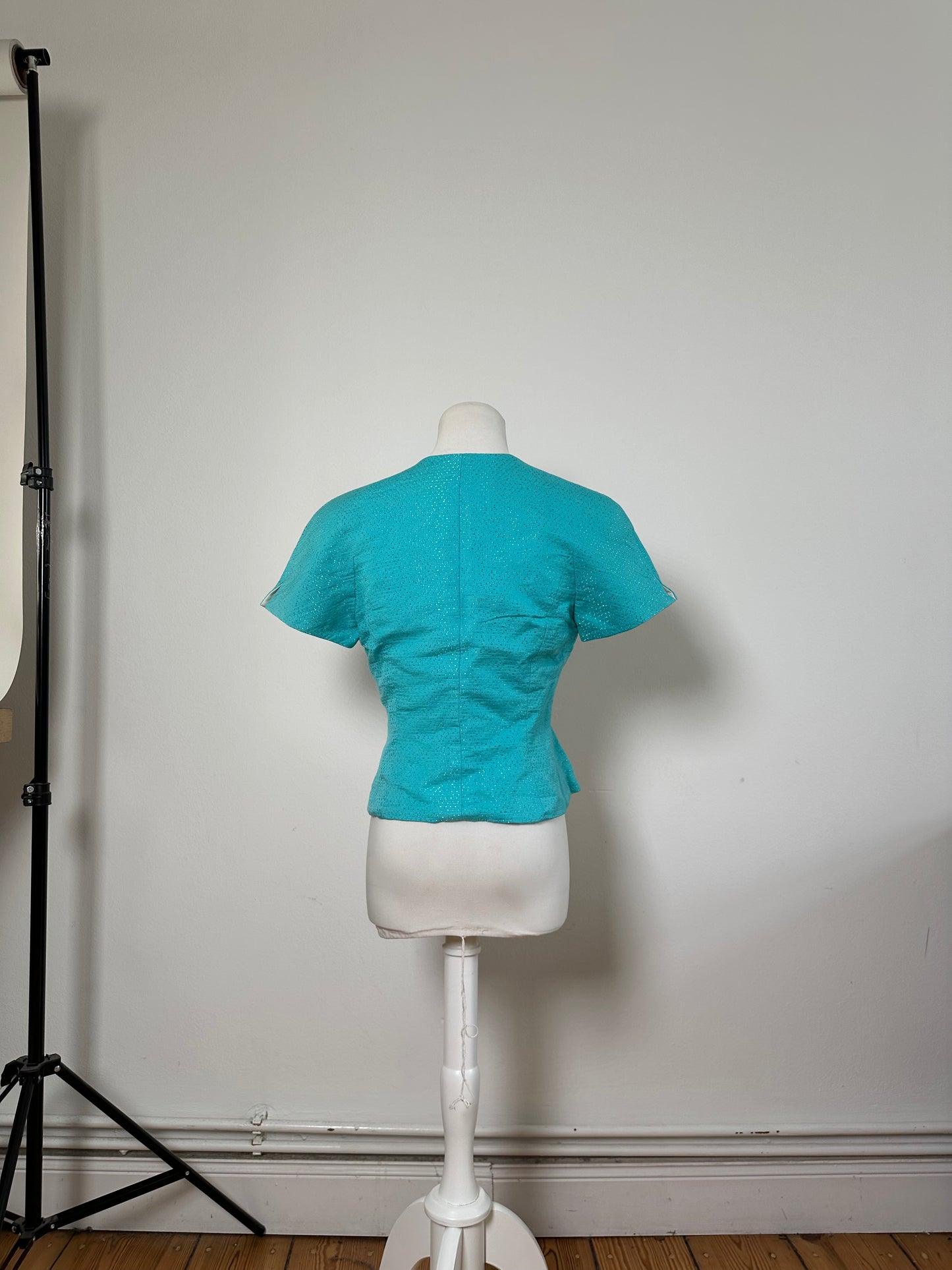 Vintage Dior Silk Cotton Jacket Aqua Blue M