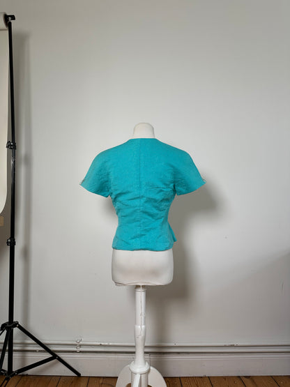 Vintage Dior Silk Cotton Jacket Aqua Blue M